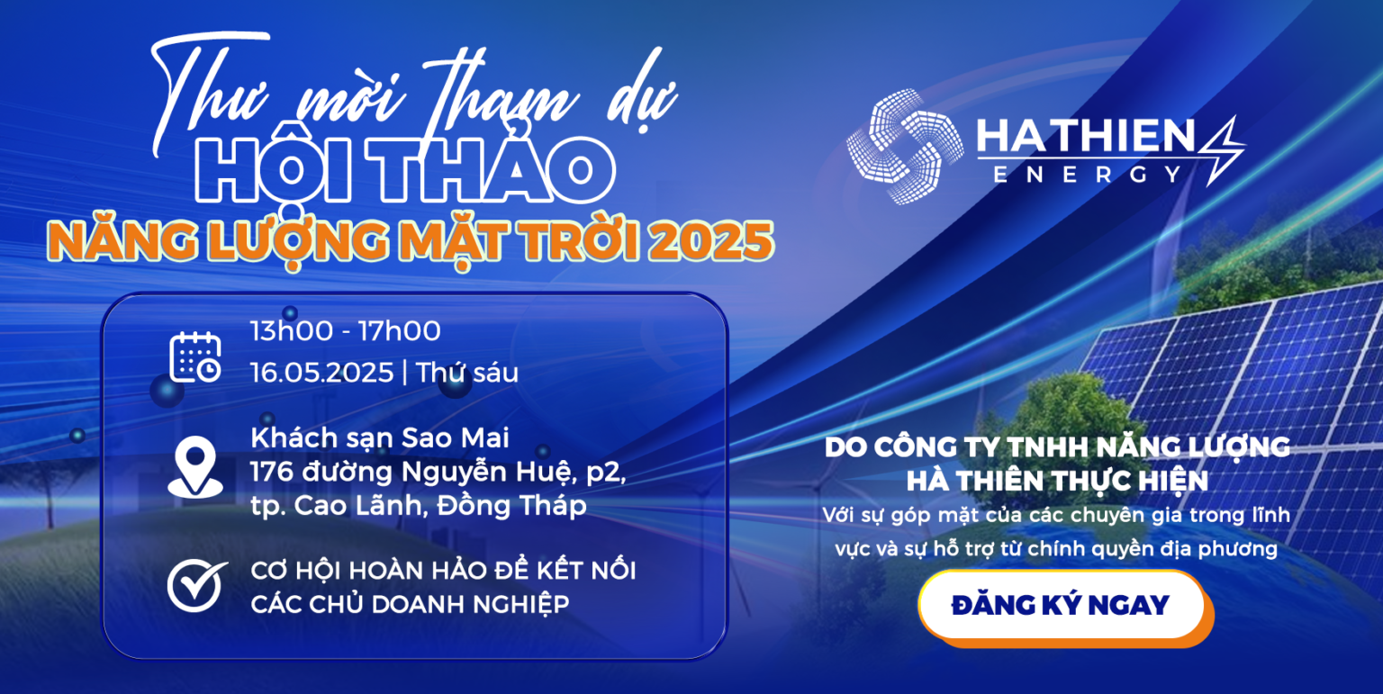 Banner sự kiện hội thảo Năng lượng mặt trời 2025 sẽ được tổ chức ở cao lãnh, đồng tháp