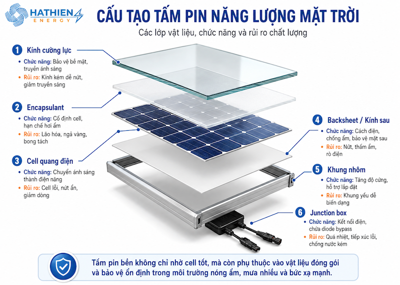 Cấu tạo của một tấm pin mặt trời tiêu chuẩn